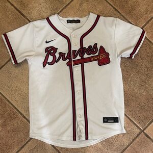 Kids Braves White Baseball Jersey medium #28 Olson